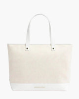 Vegan Leather Work Tote Bag with Removable Insulated Pouch, White Canvas