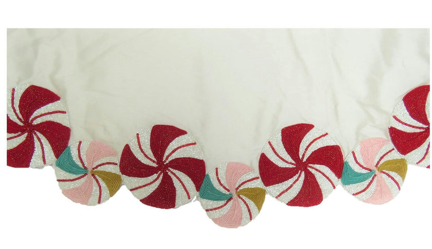 LIMITED EDITION Candy Swirl Hand Beaded Christmas Tree Skirt