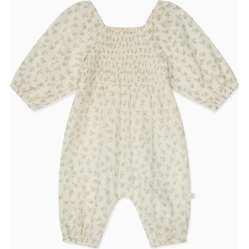 Floral Muslin Smocked Jumpsuit, Cream