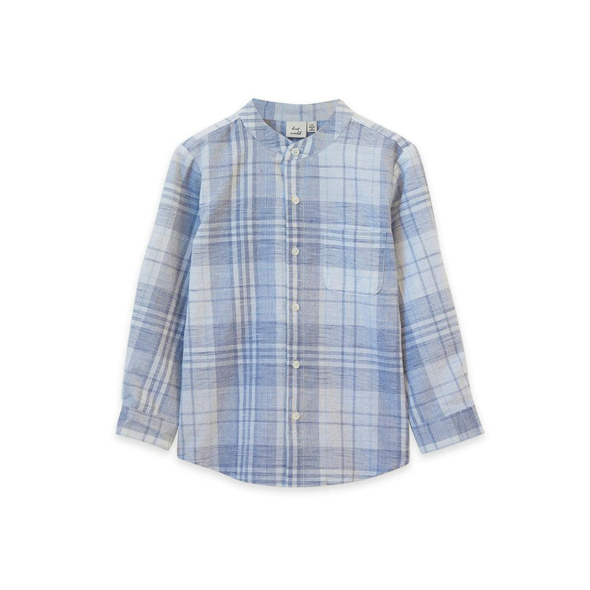 James Mandarin Collar Long Sleeve Check Shirt