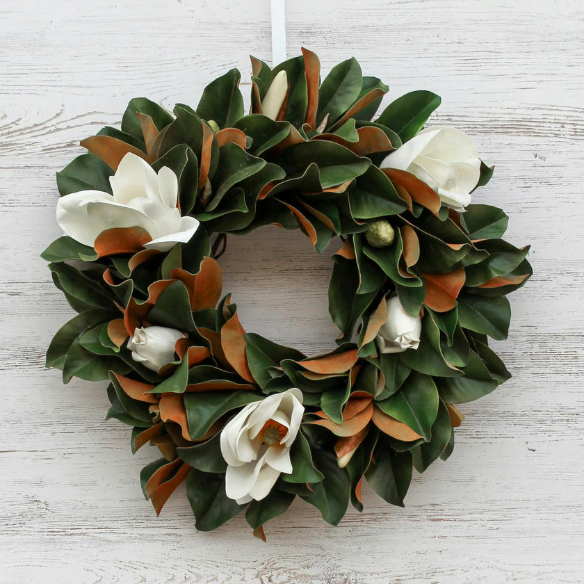 Classic Real Touch White Magnolia All Seasons Front Door Wreath  24"