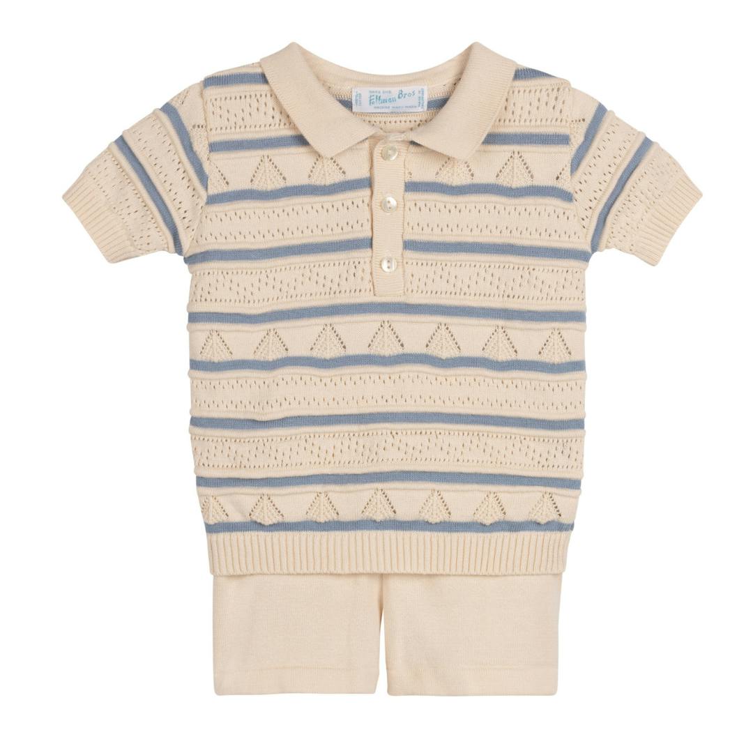 Boys Pointelle Striped Knit Set Ecru