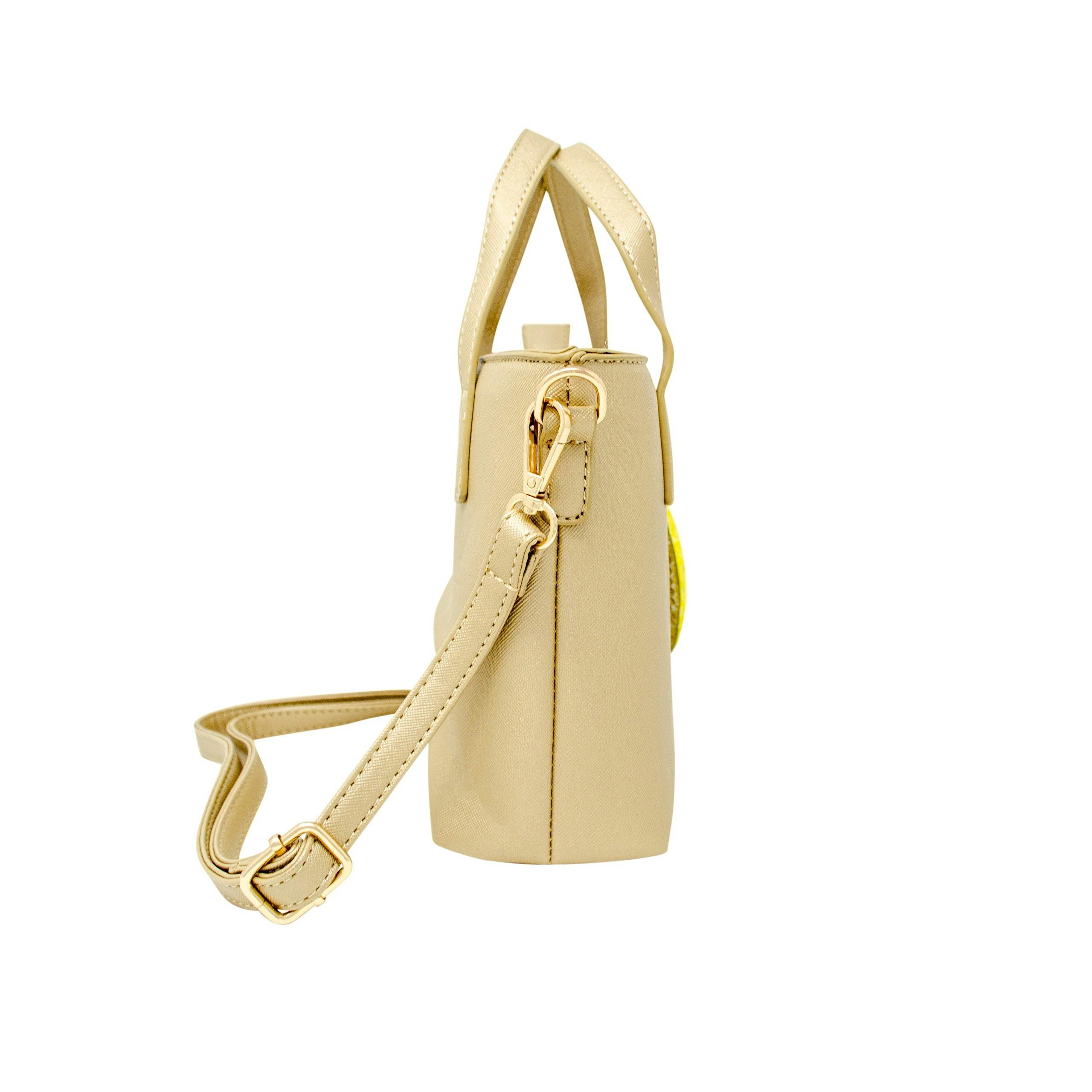 Faux Leather Tote Shoulder Strap Handbag With Sequins Happy Face Charm