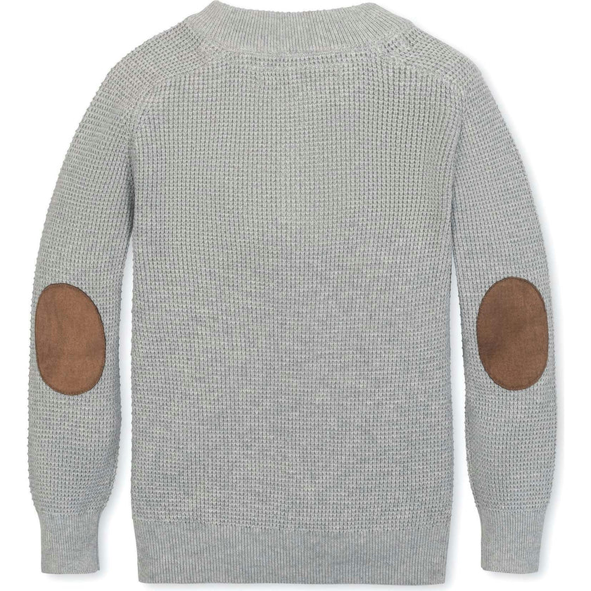 Organic Long Sleeve Henley Pullover Sweater with Elbow Patches