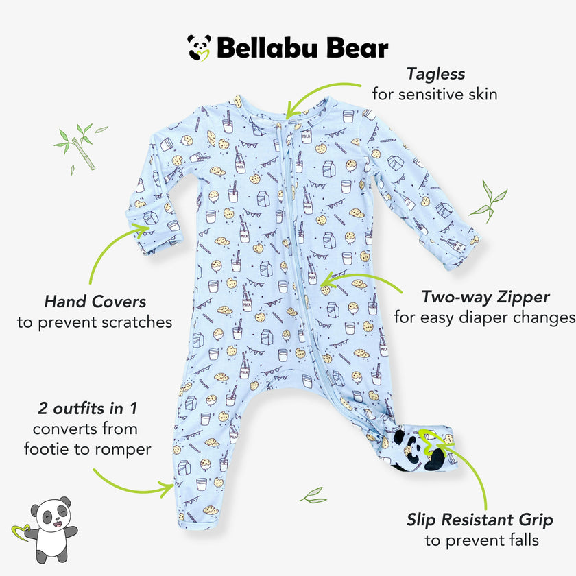 Milk & Cookies Blue Bamboo Convertible Footie