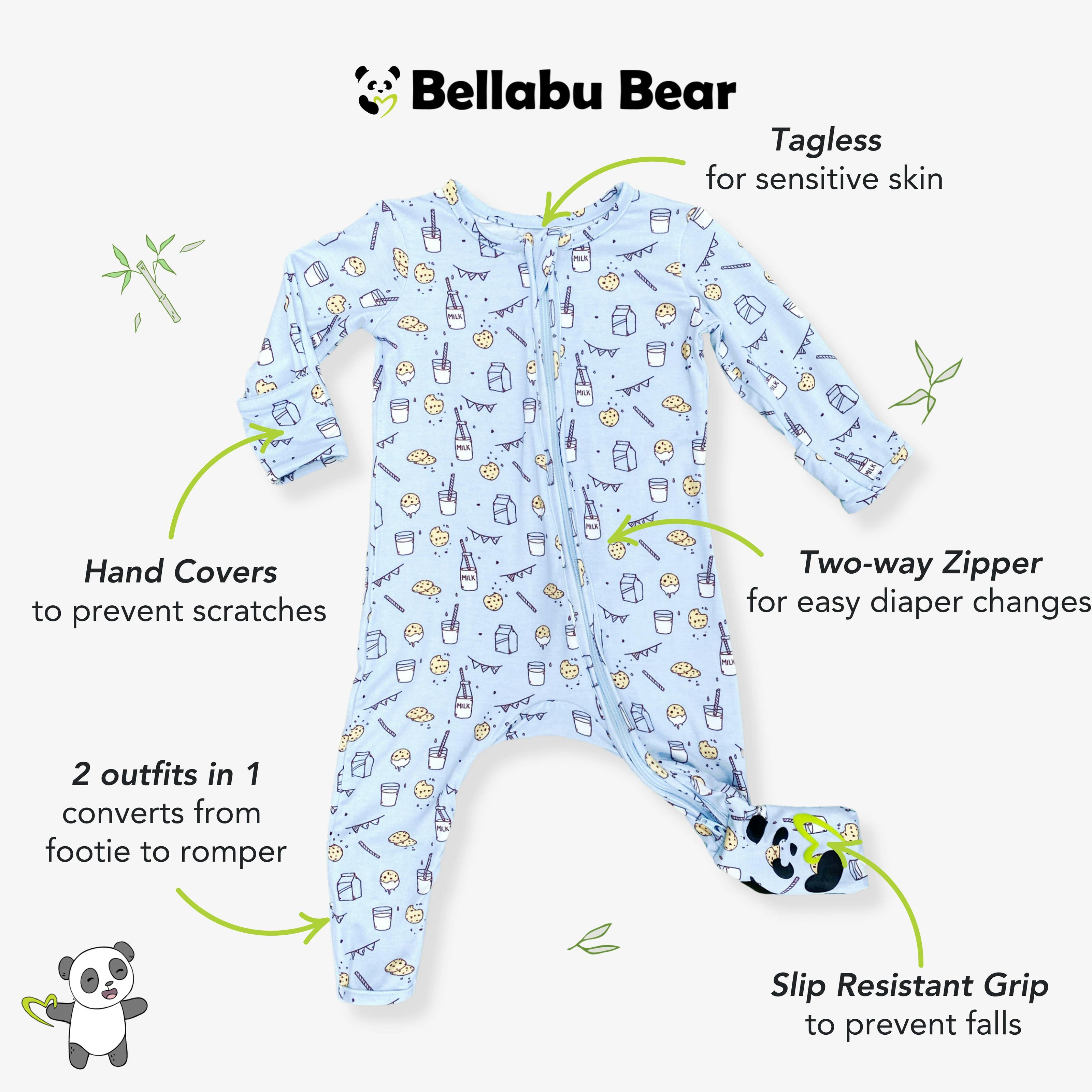 Milk & Cookies Blue Bamboo Convertible Footie