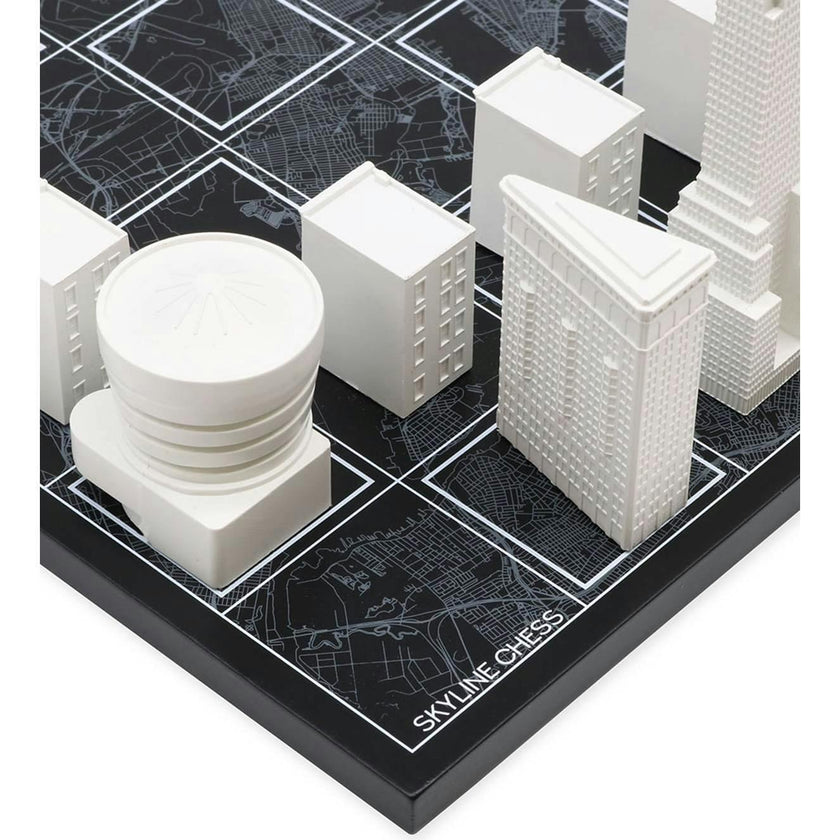 Chess Set Acrylic NEW YORK with Wood Map Board