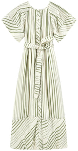 Vienna Pintuck Dress in Garden Stripe
