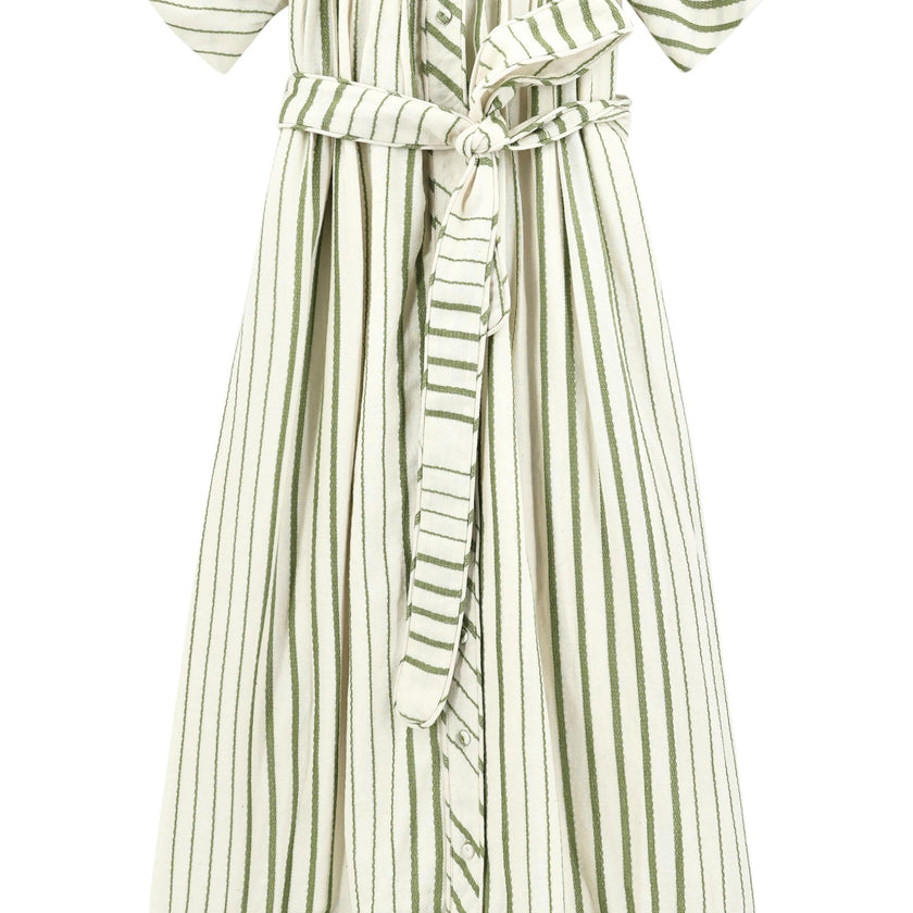 Women's Vienna Pintuck Short Sleeve Front Button Dress, Green