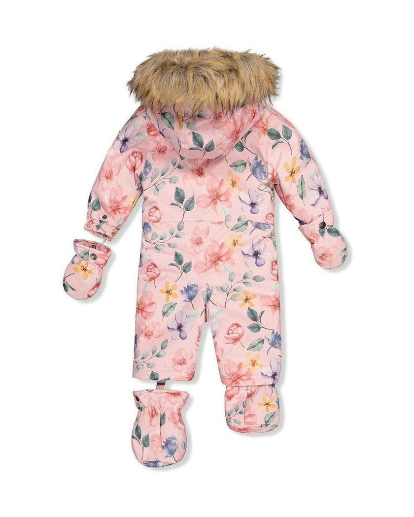 Baby One Piece Snowsuit Adapted For Car Seats Pink Floral Print