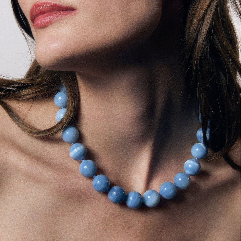 Jumbo Blue Opal Knotted Gemstone Necklace