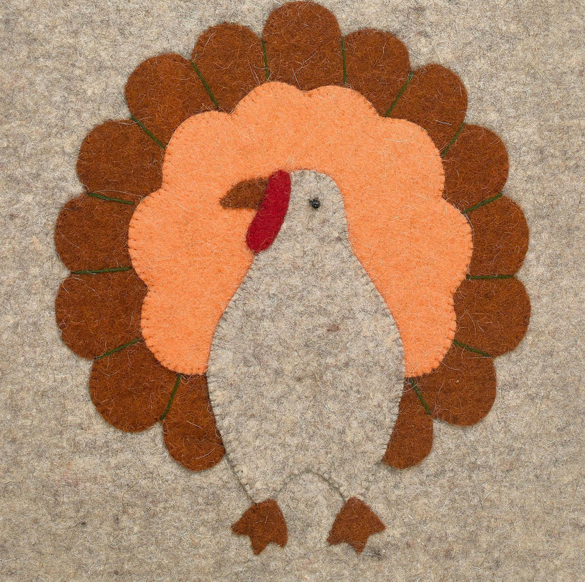 Hand Felted Wool Thanksgiving Turkey Table Runner - 16"x44"