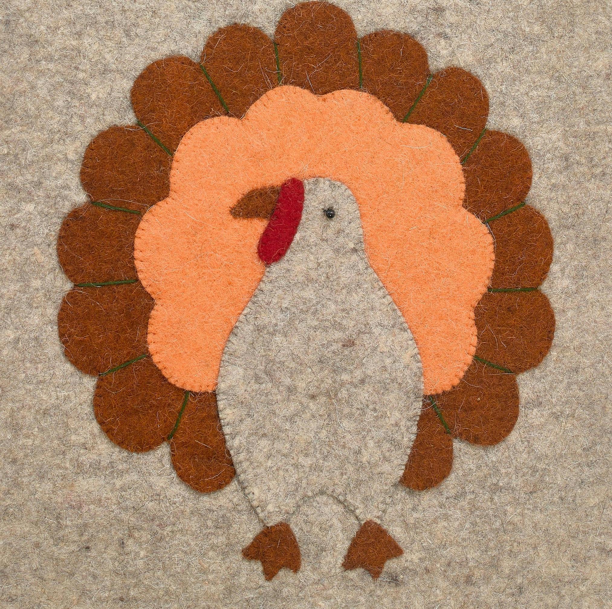 Hand Felted Wool Thanksgiving Turkey Table Runner - 16x44