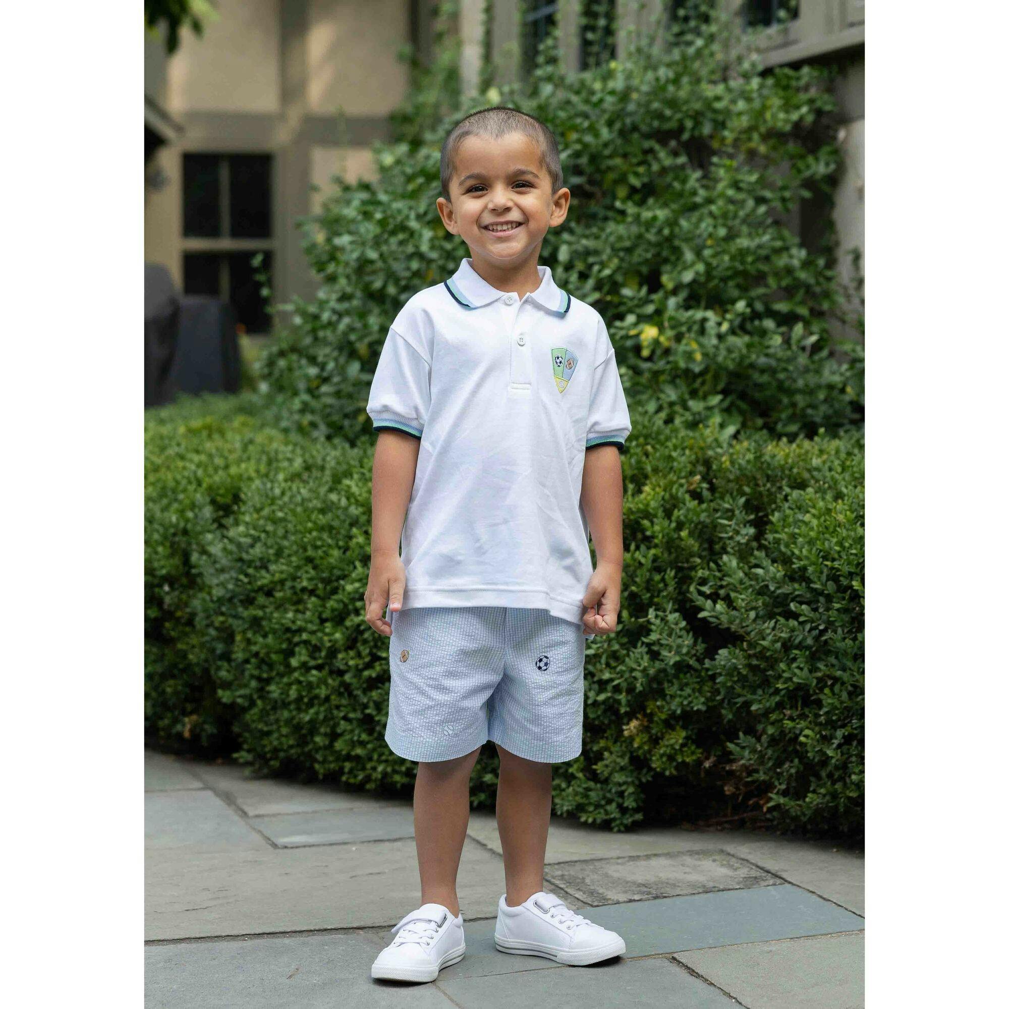 Check Seersucker Short W/Embroidered Sport Balls
