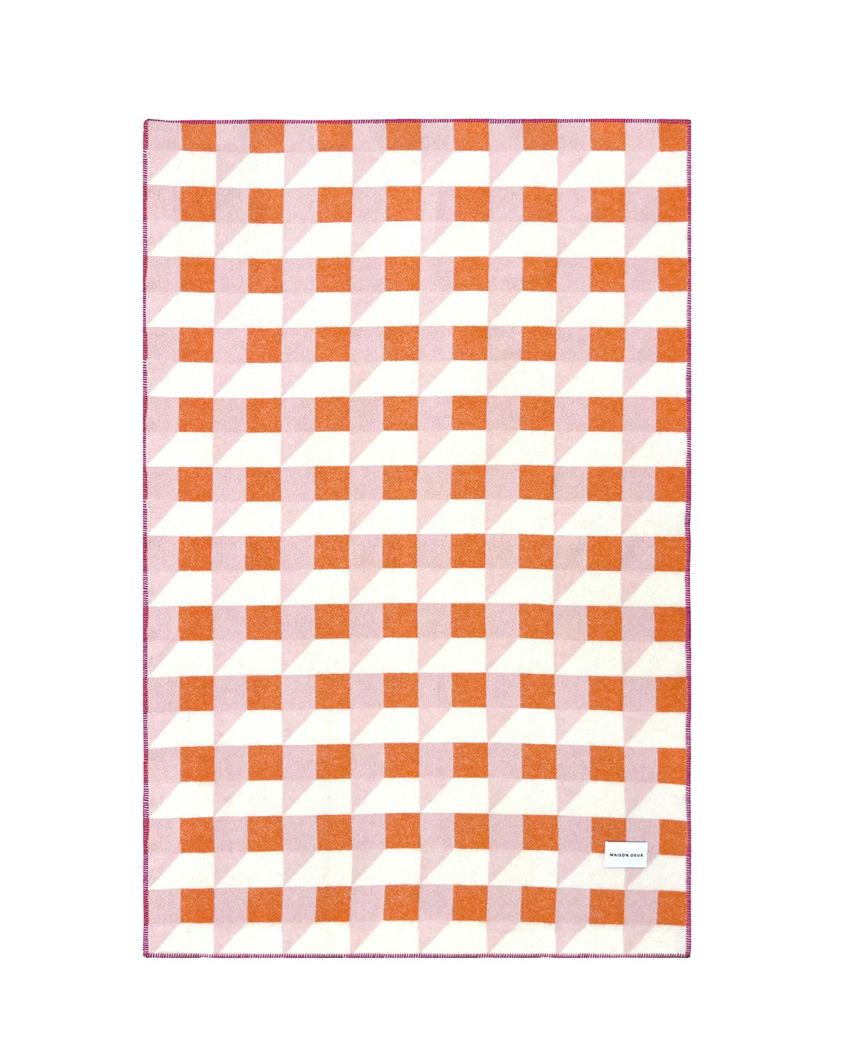 Blanket CUBICS Pink / Carrot Print 4.25 x 6.5ft