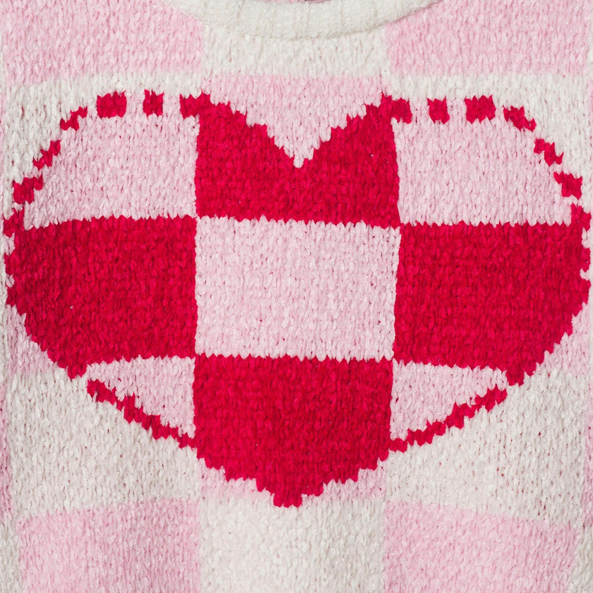 Girls Sweater & Flare Legging Set | Checkered Heart - Pink