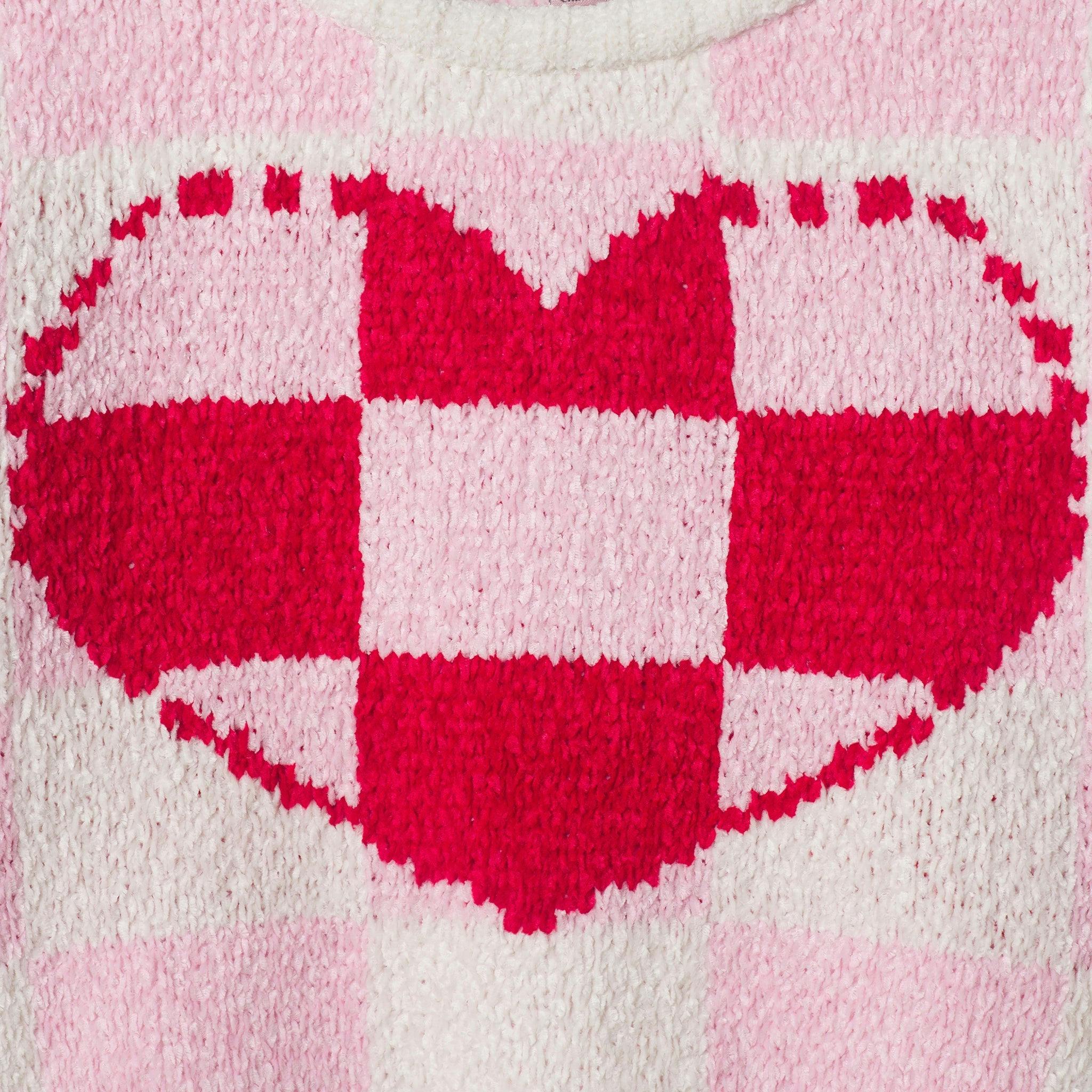Girls Sweater & Flare Legging Set | Checkered Heart - Pink