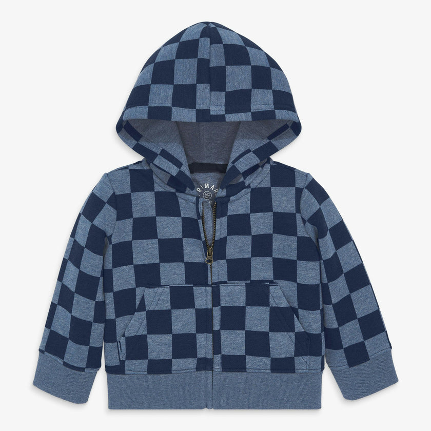 Baby cozy fleece zip hoodie in checkerboard