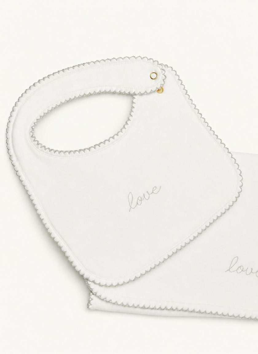 Baby Bib & Burp Cloth Set - Embroidered "Love"