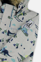 Two Piece Discover Snowsuit Grey Skiing Dinosaur Print