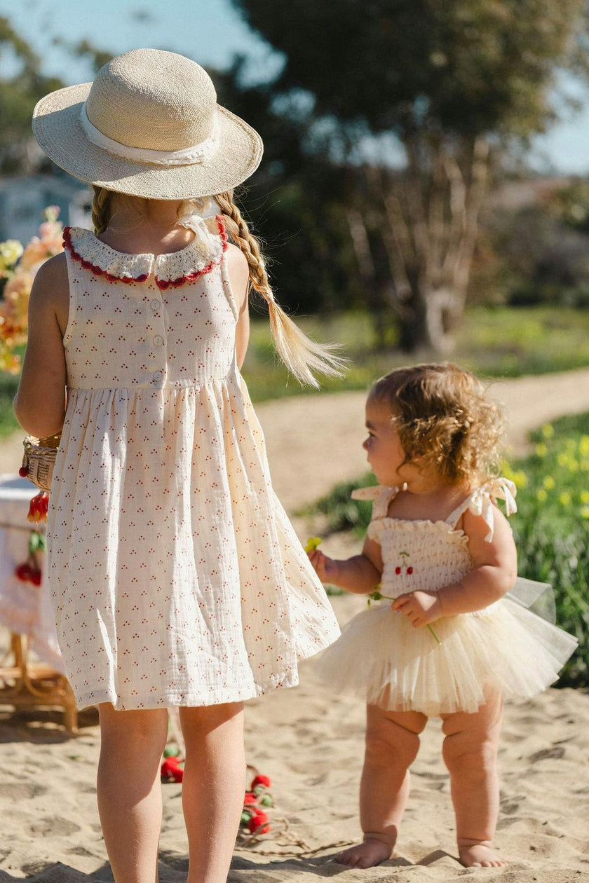 Crochet Collar Dress in Red Dot/Cherry