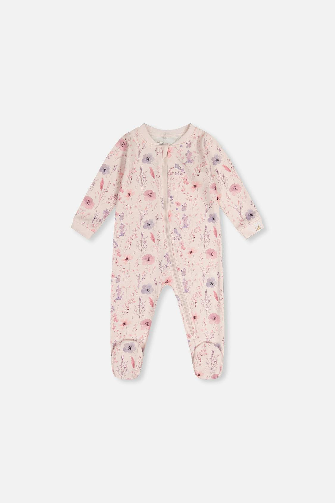 Baby Organic Cotton One Piece Pajama Pink Floral Print