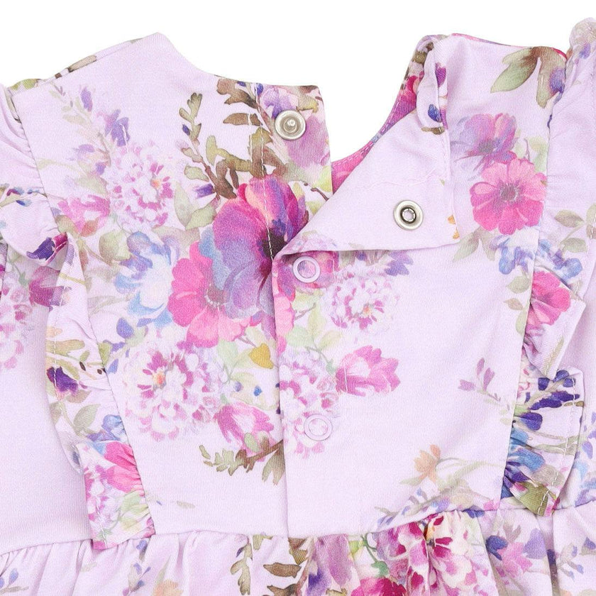 Dahlia Floral - Long Sleeve Ruffle Bodysuit Dress