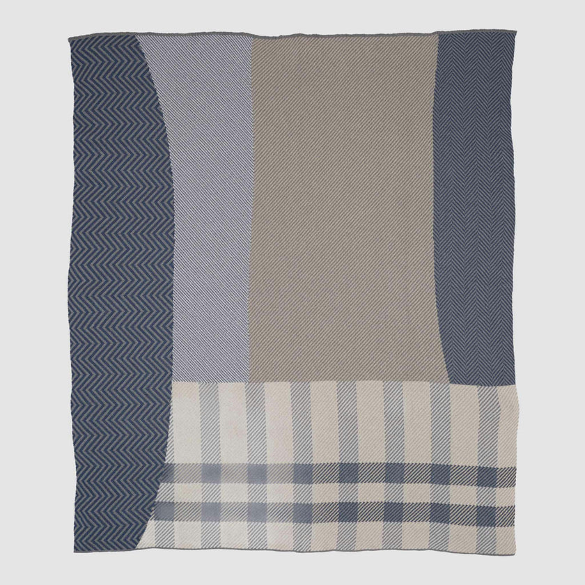 Cotton Sustainable Knit Plaid Solid Throw Blanket - Patchwork Herringbone