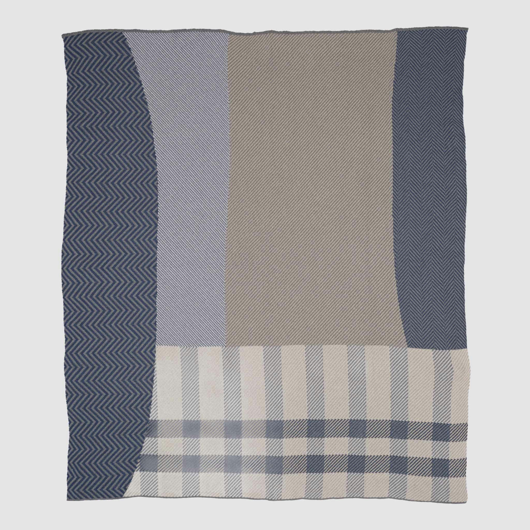 Cotton Sustainable Knit Plaid Solid Throw Blanket - Patchwork Herringbone