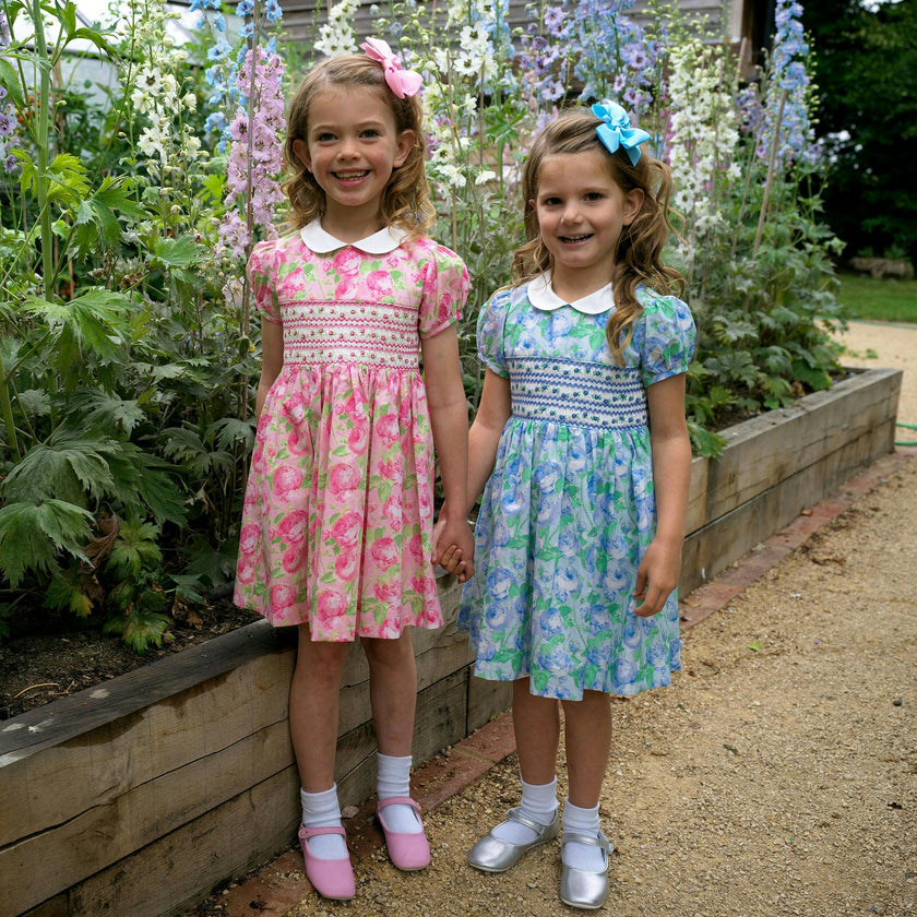 Blue Classic Rose Smocked Dress