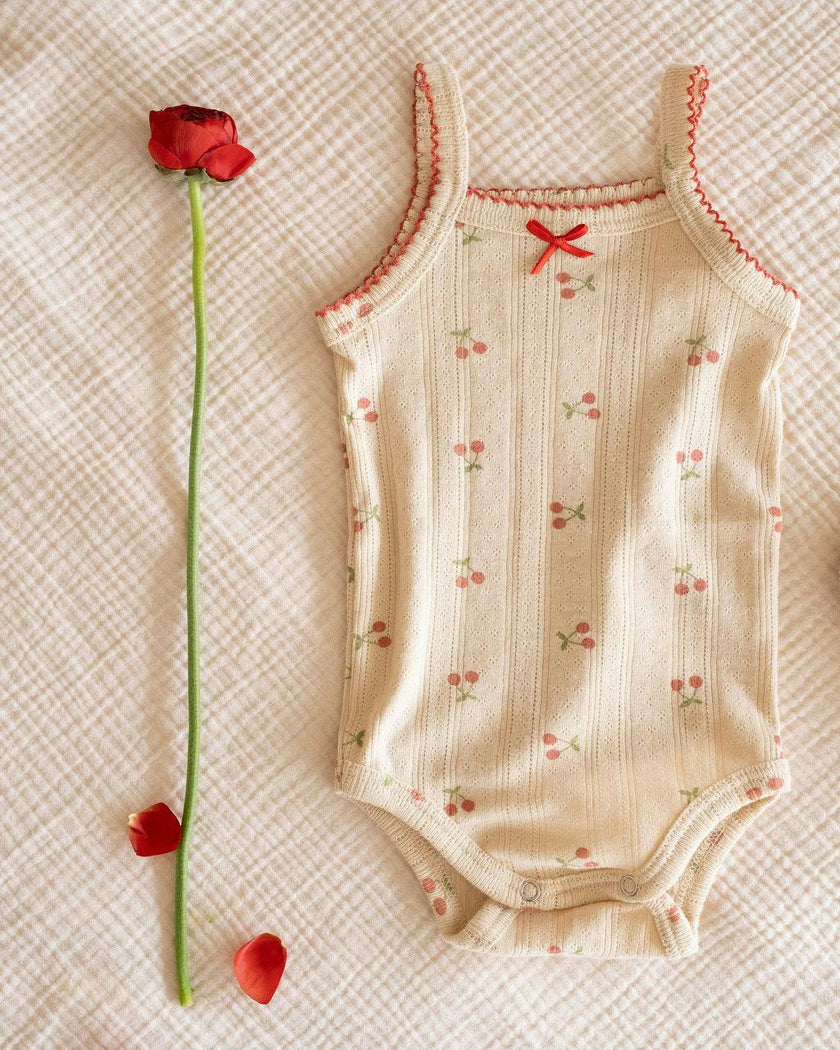 Pointelle Strap Onesie in Cherries