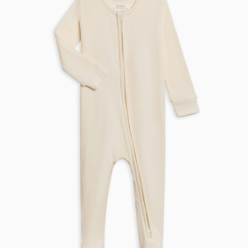 KENDI Kit Ribbed Zipper Sleeper Olive Stripe