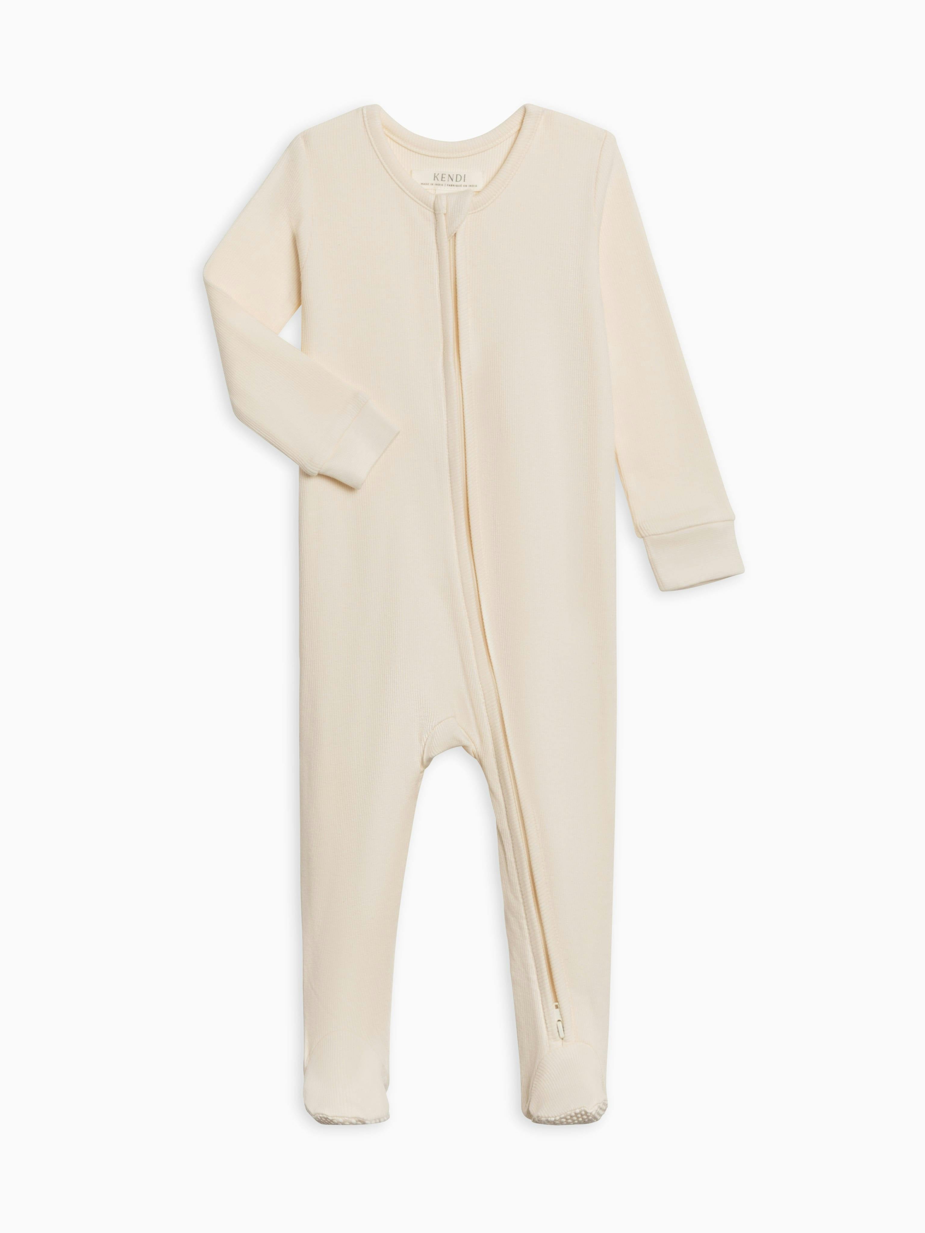 KENDI Kit Ribbed Zipper Sleeper Olive Stripe