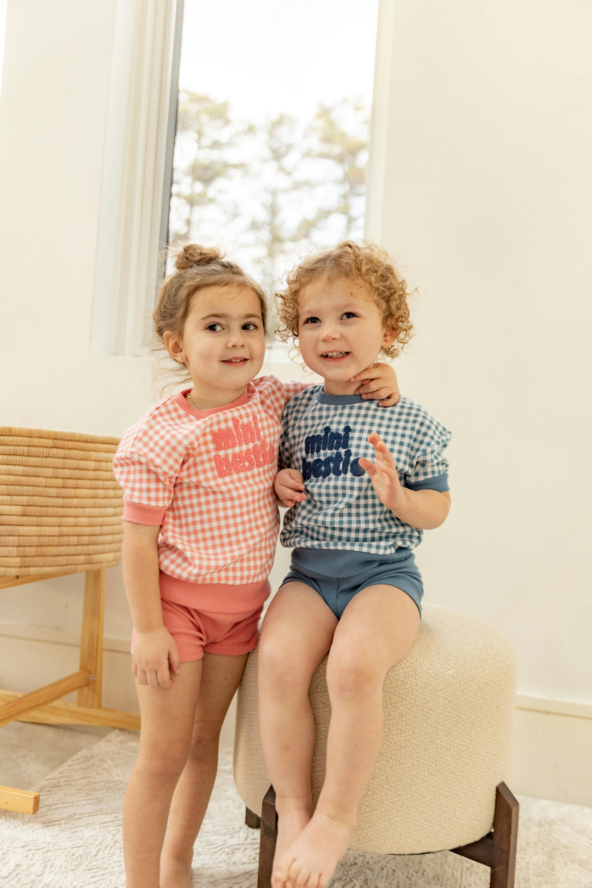 Checkered Mini Bestie Ribbed Elastic Waist Shorts and Top Two Piece Set