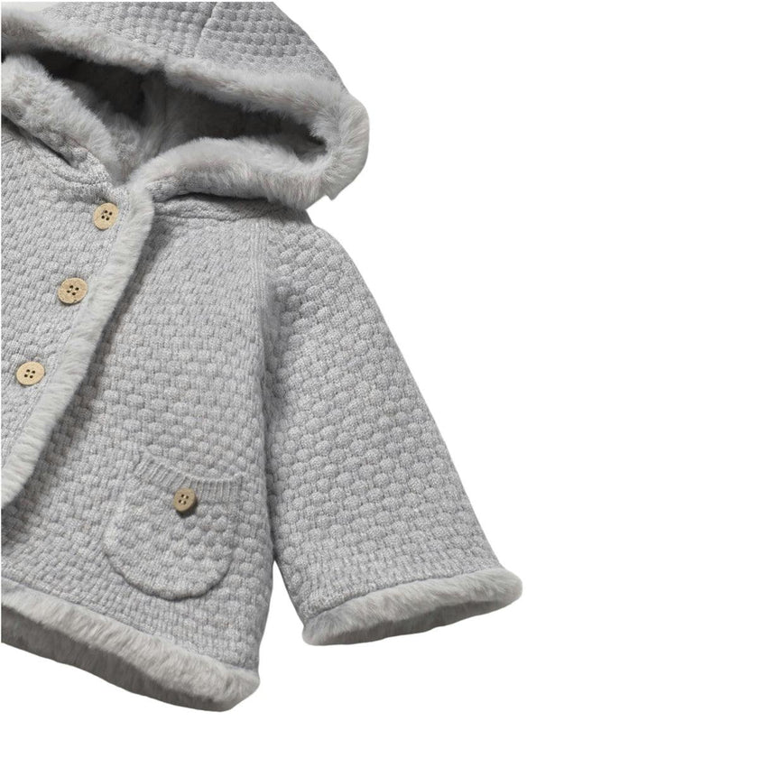 Newborn Girl Knit Jacket with Faux Fur