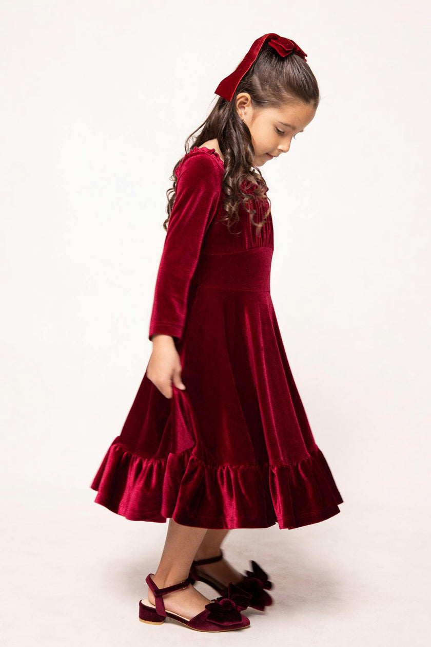 Mini Cypress Dress in Wine Velvet