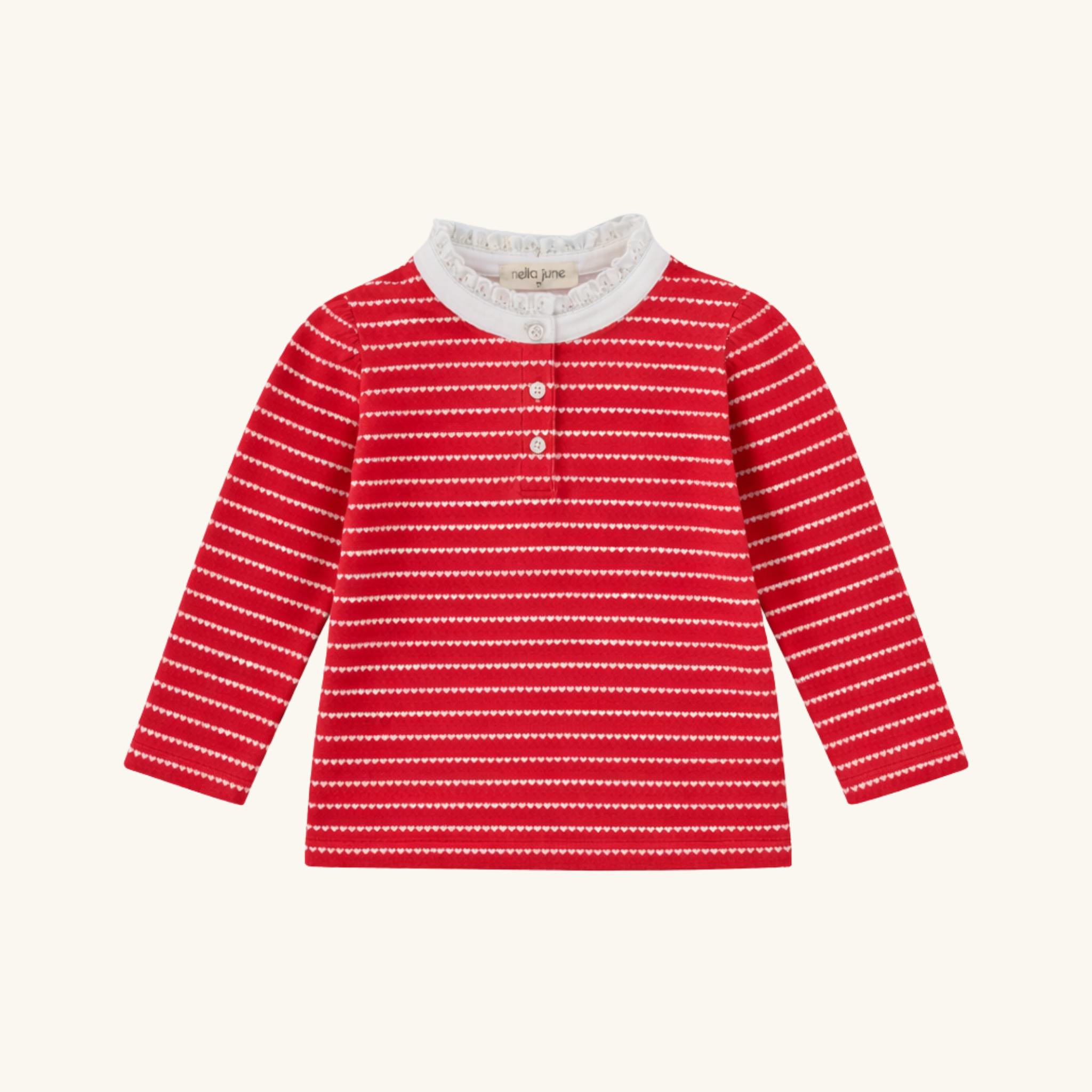 Lace Trim Long Sleeve Tee in Red Heart Stripe