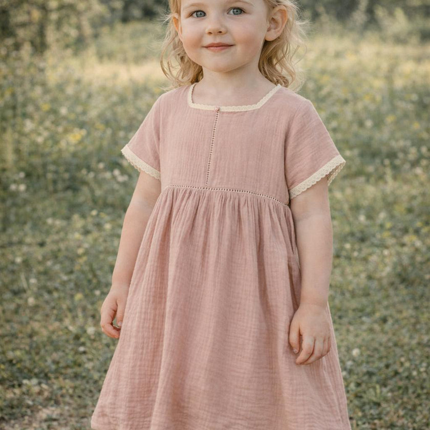 Gauze Crochet Short Sleeve Dress