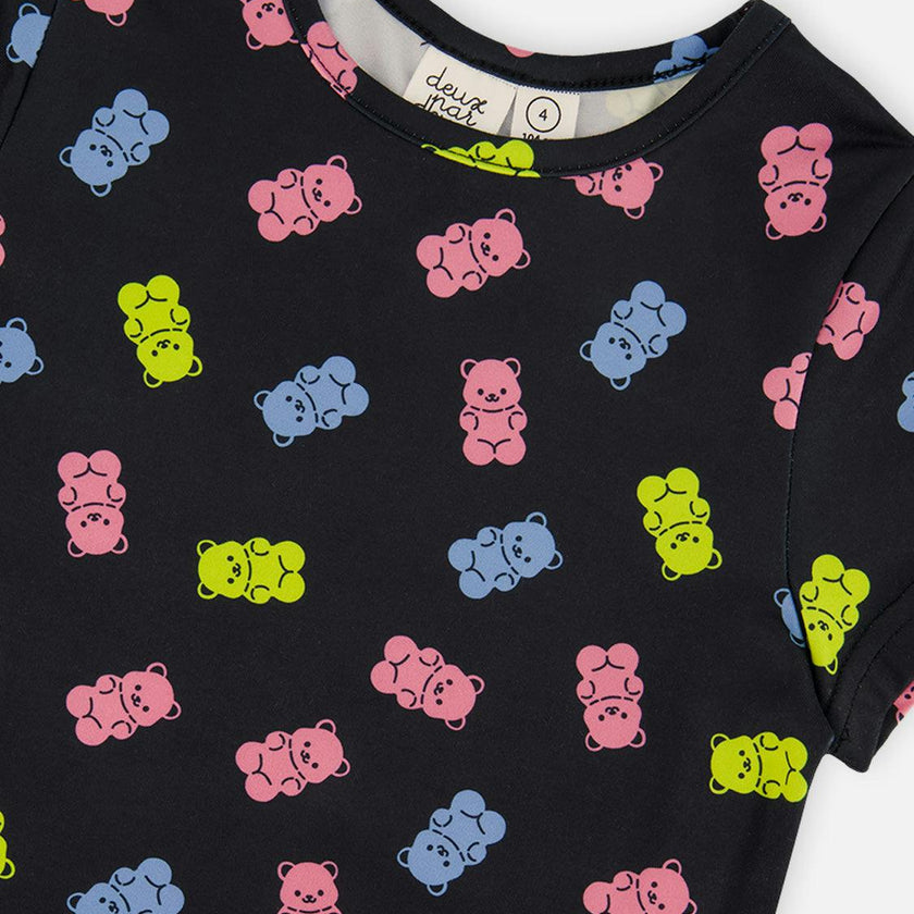 Short Sleeve Dress Black Printed Gummy Bears