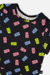 Short Sleeve Dress Black Printed Gummy Bears