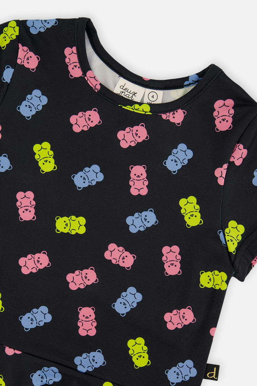Short Sleeve Dress Black Printed Gummy Bears
