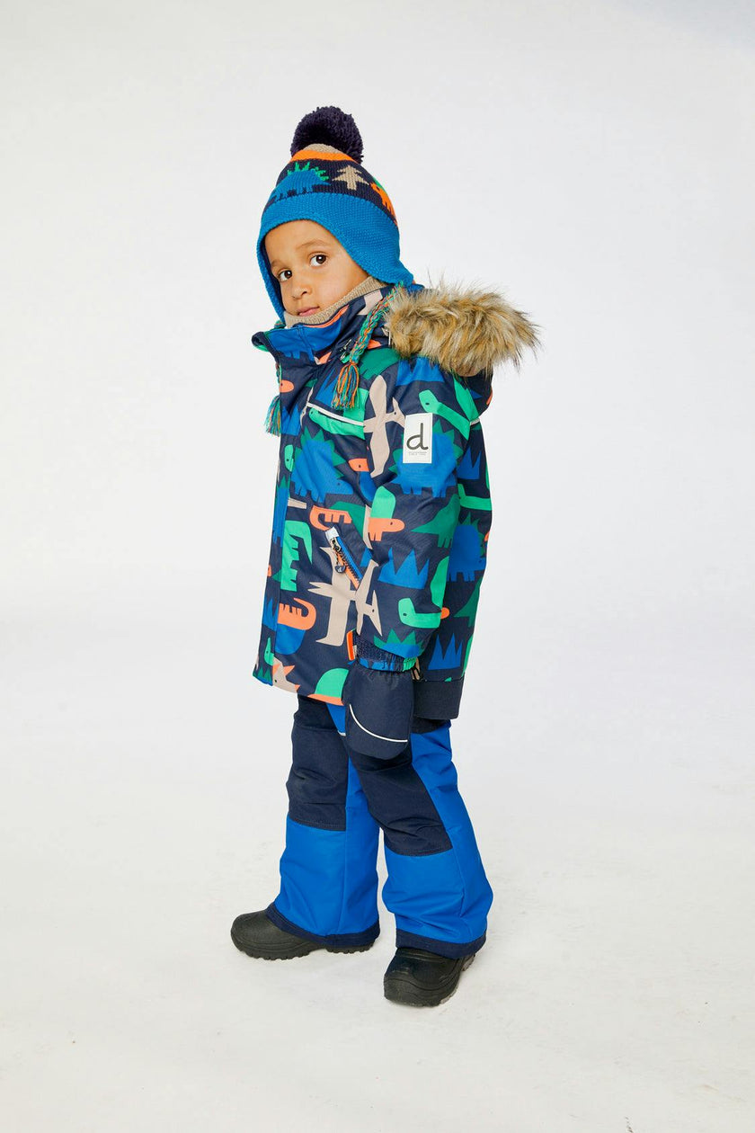 Two Piece Discover Snowsuit Blue Dinosaur Print