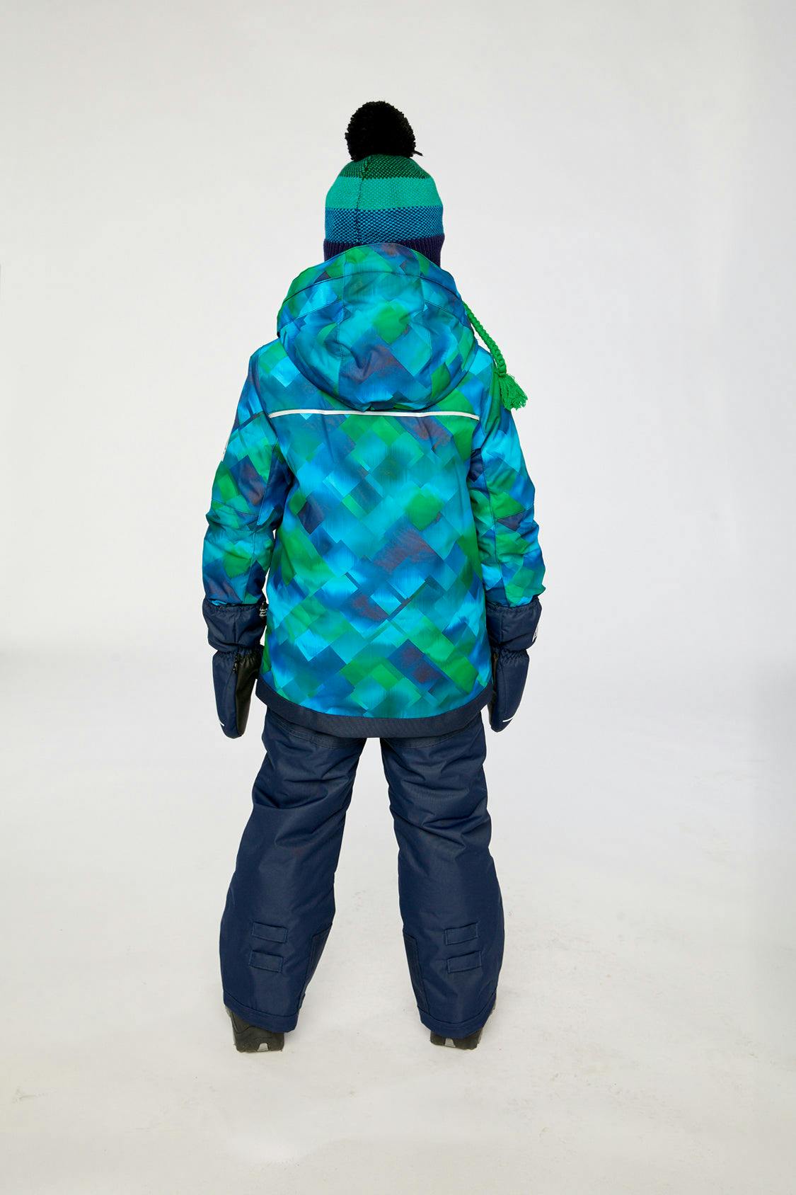 Two Piece Play Snowsuit Blue and Green Checkered Print with Navy Pants