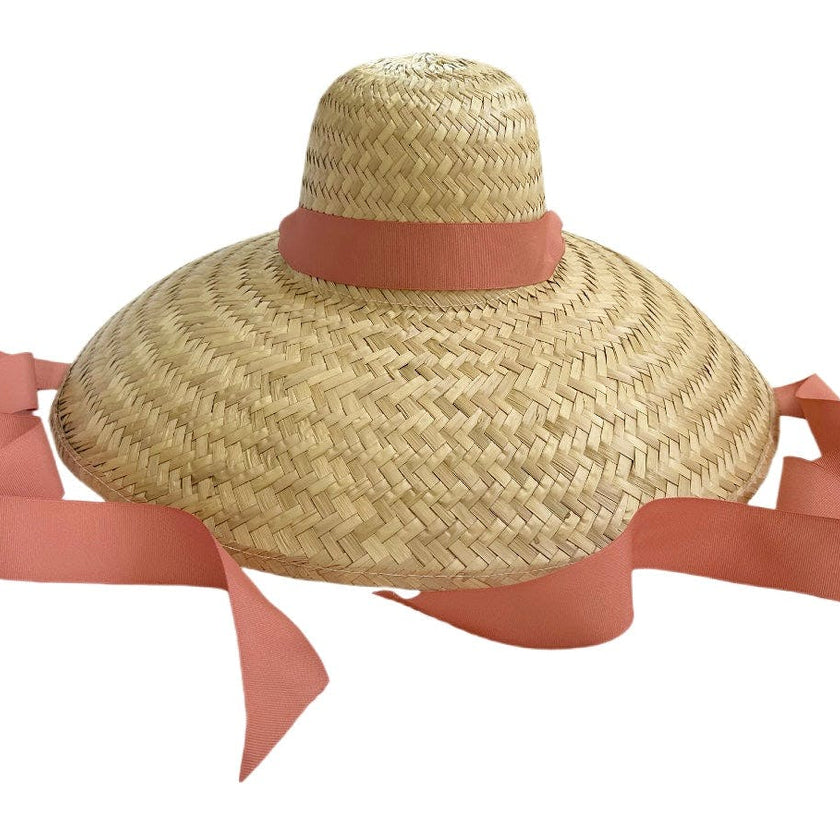 Geranium Sun Hat - Long Coral Grosgrain Ribbon