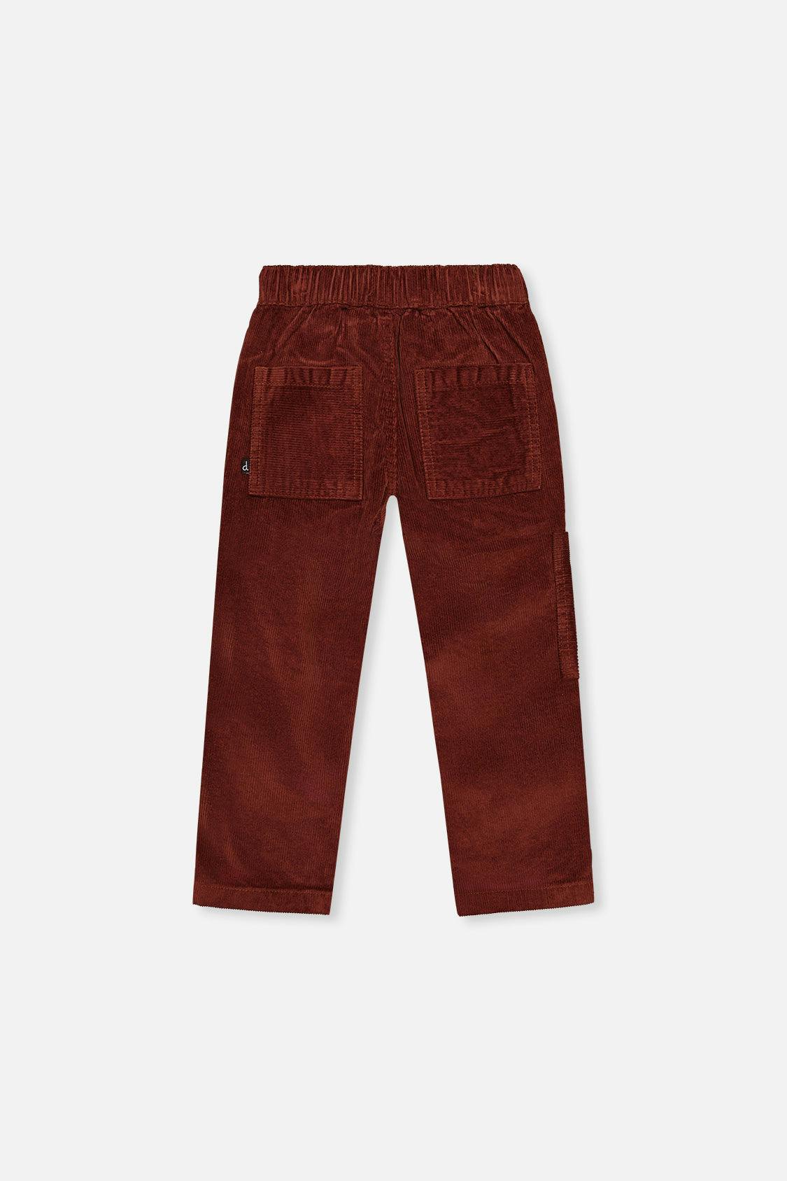 Stretch Corduroy Pants with Cargo Pocket Reddish-Brown
