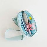 Sky Blue Floral Bow Patch Belt Bag