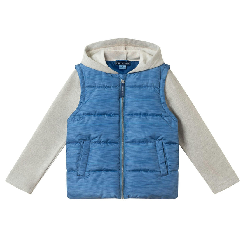 Hooded Puffer Vest Jacket | Heather Blue