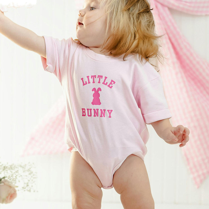 Little Bunny Rose Easter Short Sleeve Romper - Ballet