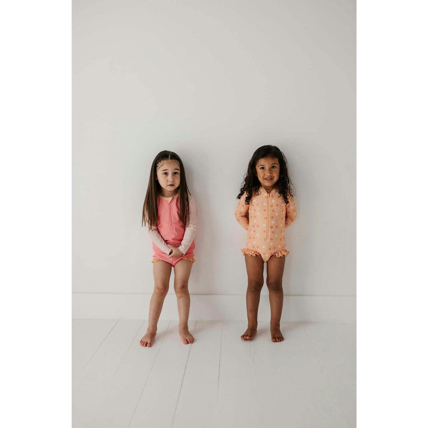 Girl's One-Piece Ruffle Rash Guard Swimsuit