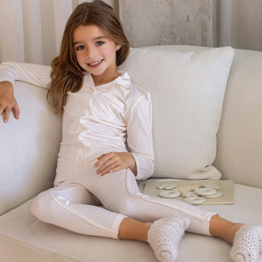Striped Button Down Loungewear Set, Girls